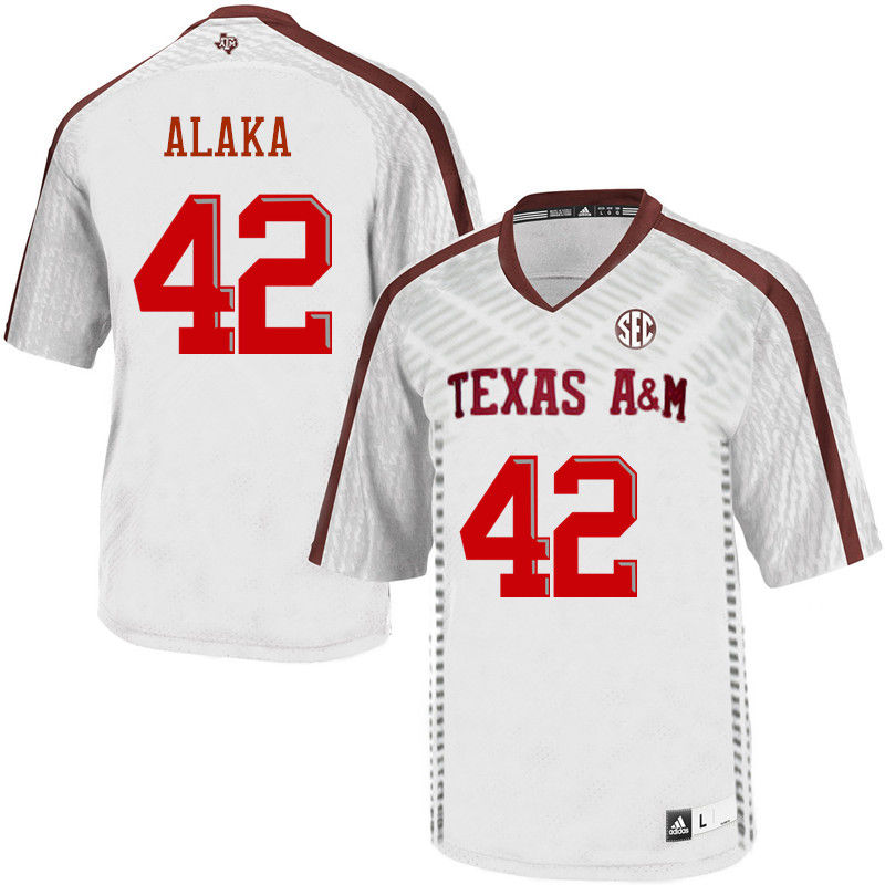 Men #42 Otara Alaka Texas A&M Aggies College Football Jerseys-White